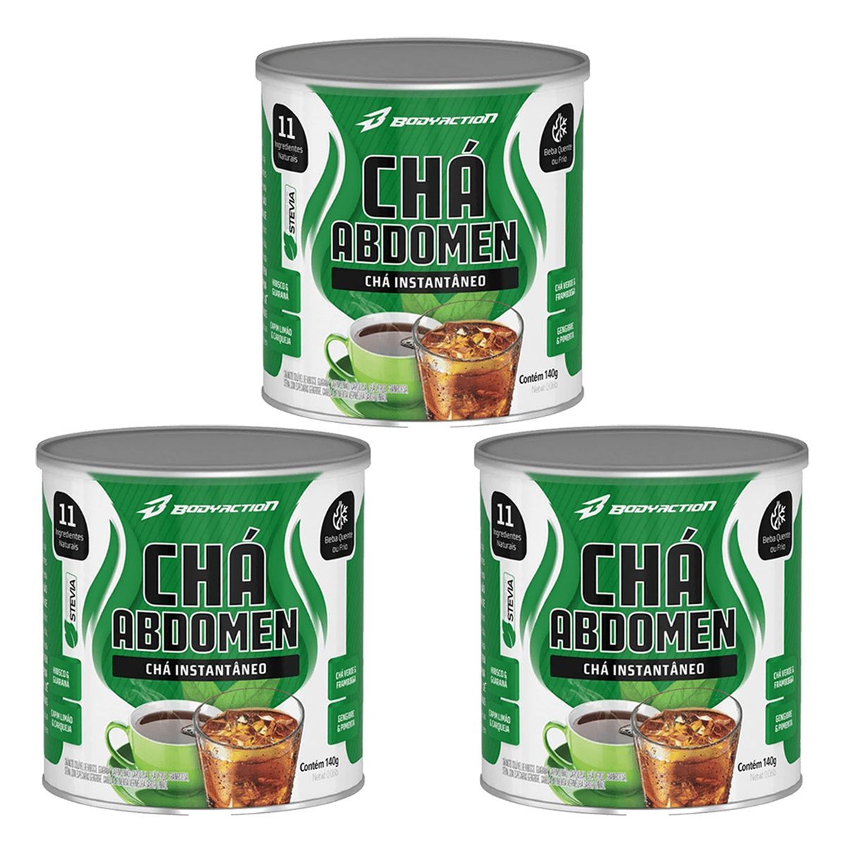 Kit 3X Ch� Abdomen Instant�neo - 140g Hibisco, Guaran�, Capim Lim�o e Carqueja - BodyAction