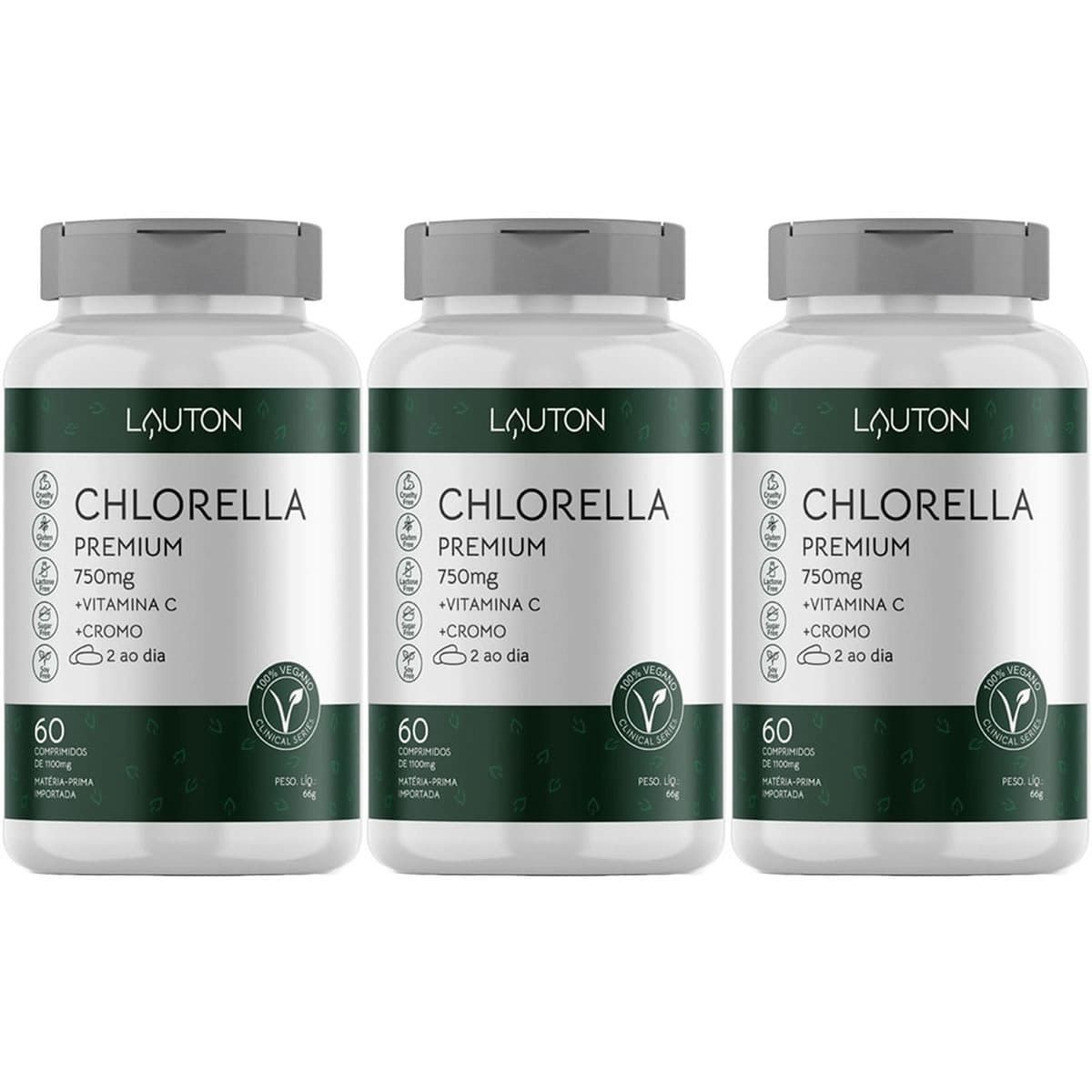 Kit 3X Chlorella Premium - 60 Comprimidos - Lauton Nutrition