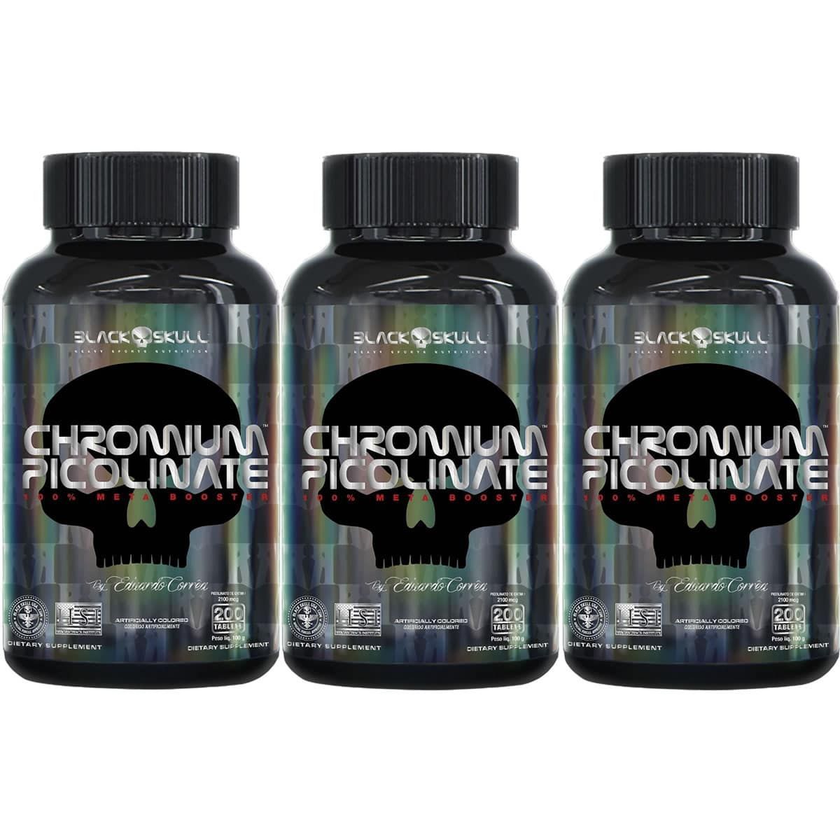 Kit 3X Chromium Picolinate - 200 Tablets - Black Skull