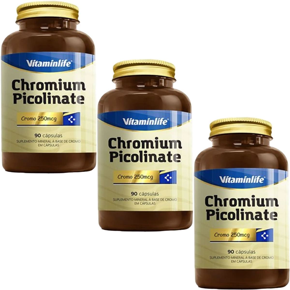 Kit 3X Chromium Picolinate Cromo - 90 C�psulas - VitaminLife