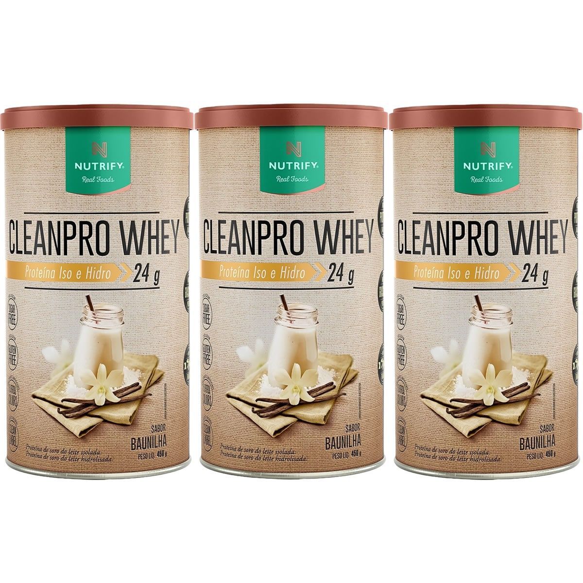 Kit 3X Cleanpro Whey Iso e Hidro - 450g Baunilha - Nutrify