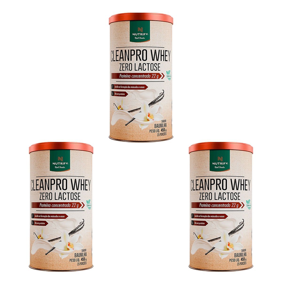 Kit 3X Cleanpro Whey Zero Lactose - 450g Baunilha - Nutrify
