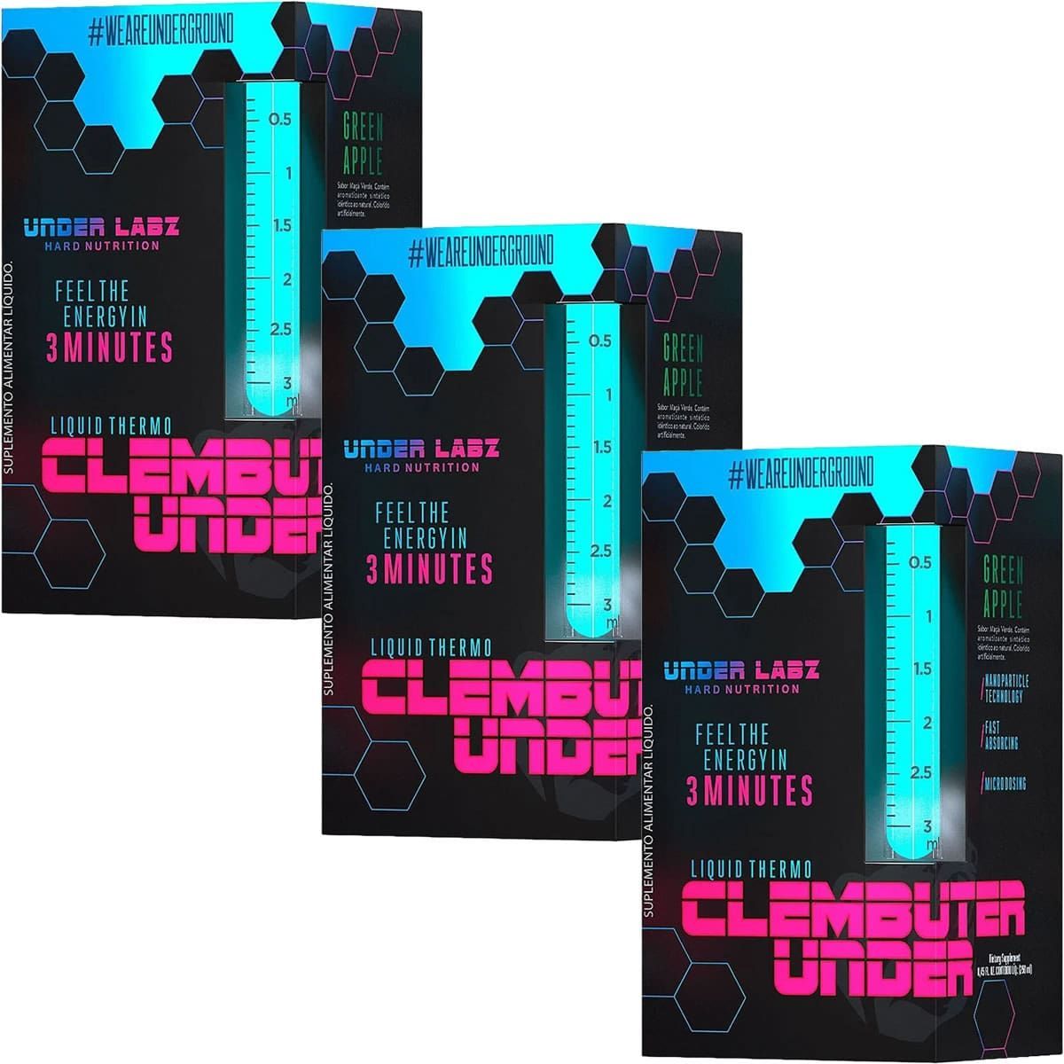 Kit 3X Clembuter Under Liquid Thermo - 250ml Green Apple - Under Labz