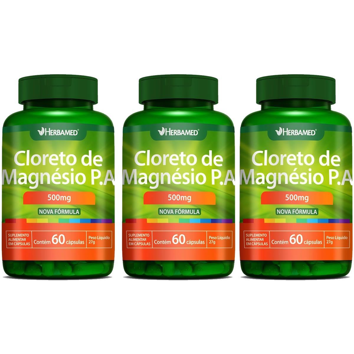 Kit 3X Cloreto de Magnesio PA 500mg 60 C�psulas - Herbamed