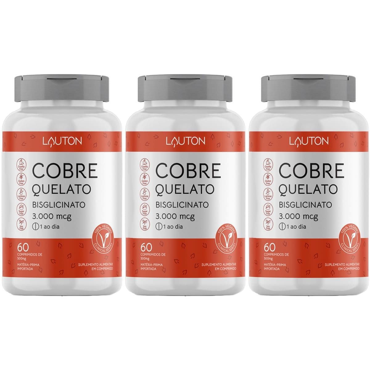 Kit 3X Cobre Quelato Bisglicinato - 60 Comprimidos - Lauton Nutrition