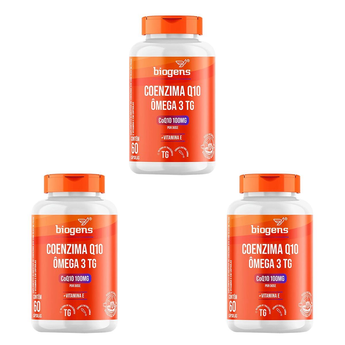 Kit 3X Coenzima Q10 100mg + �mega 3 Vitamina E - 60 C�psulas - Bigens