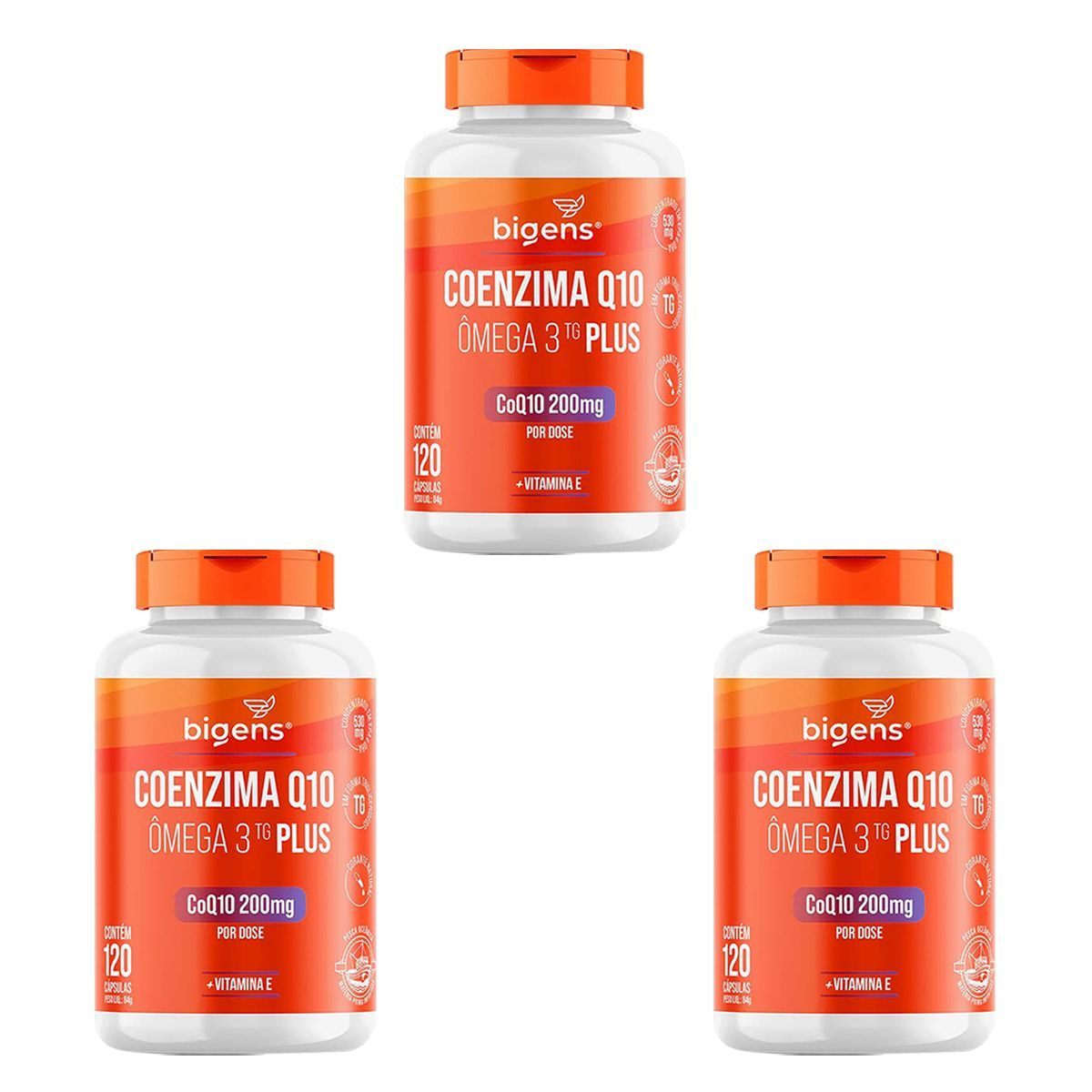 Kit 3X Coenzima Q10 200mg + Omega 3 - 120 C�psulas - Bigens