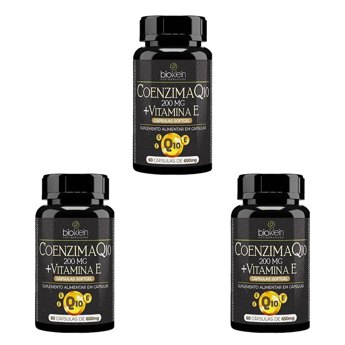 Kit 3X Coenzima Q10 200mg + Vitamina E - 60 C�psulas 650mg - Bioklein