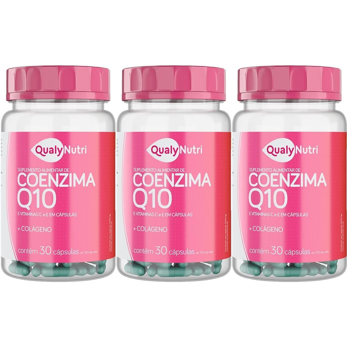 Kit 3X Coenzima Q10 Com Col�geno - 30 C�psulas - QualyNutri
