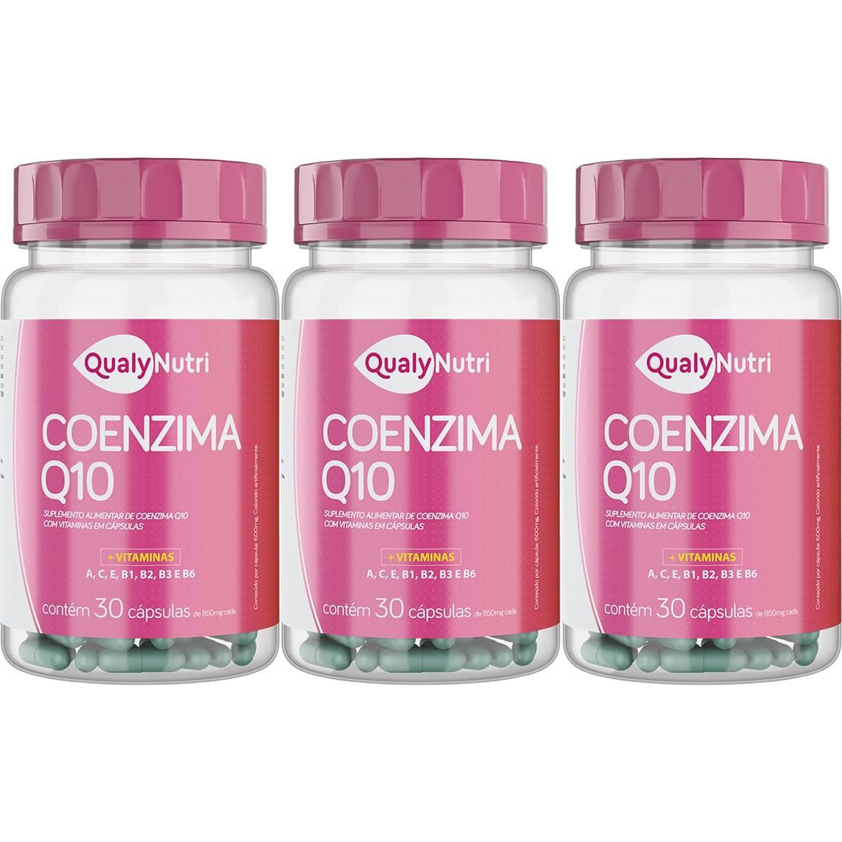 Kit 3X Coenzima Q10 Com Vitaminas - 30 C�psulas - QualyNutri