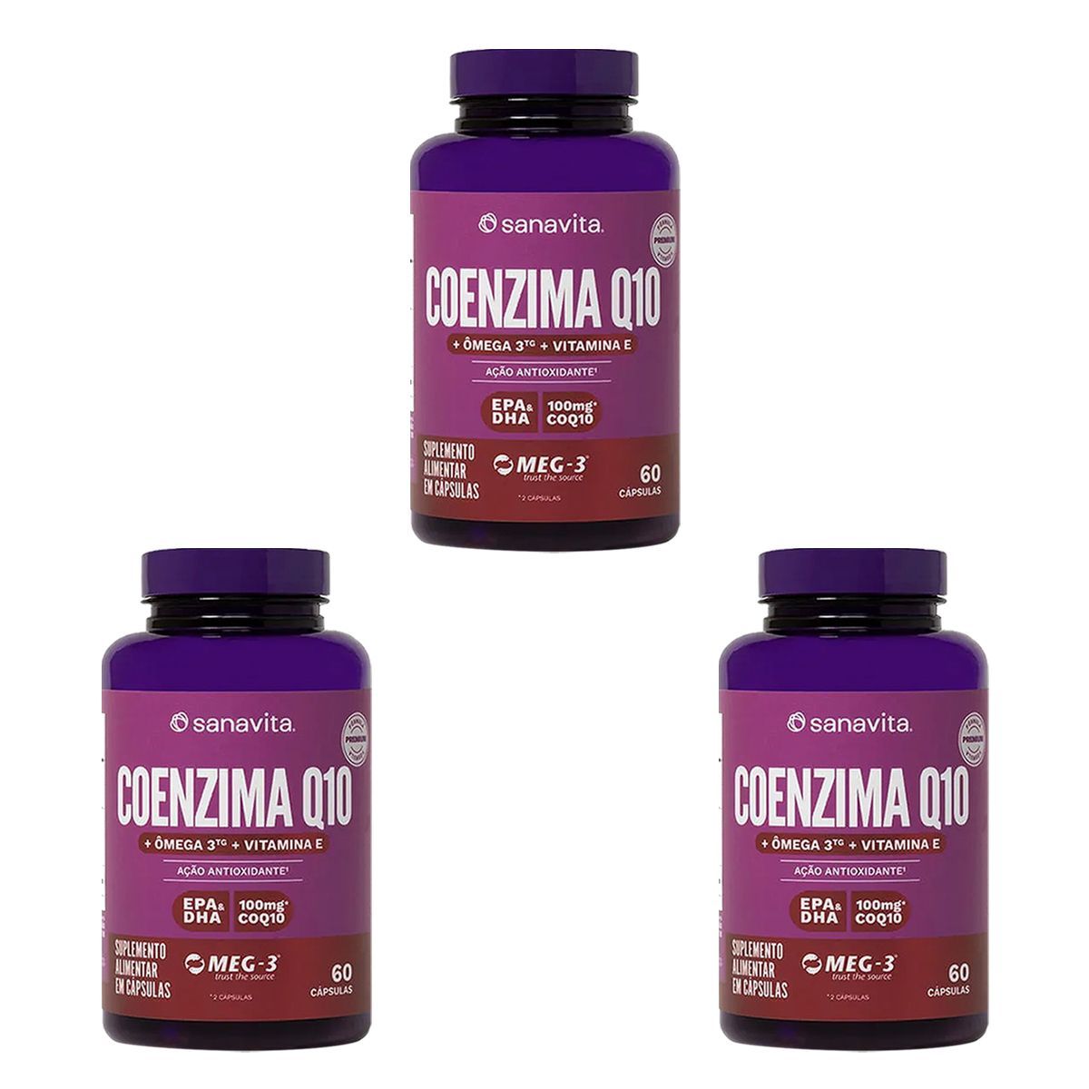 Kit 3X Coenzima Q10 + �mega 3 - 60 C�psulas - Sanavita