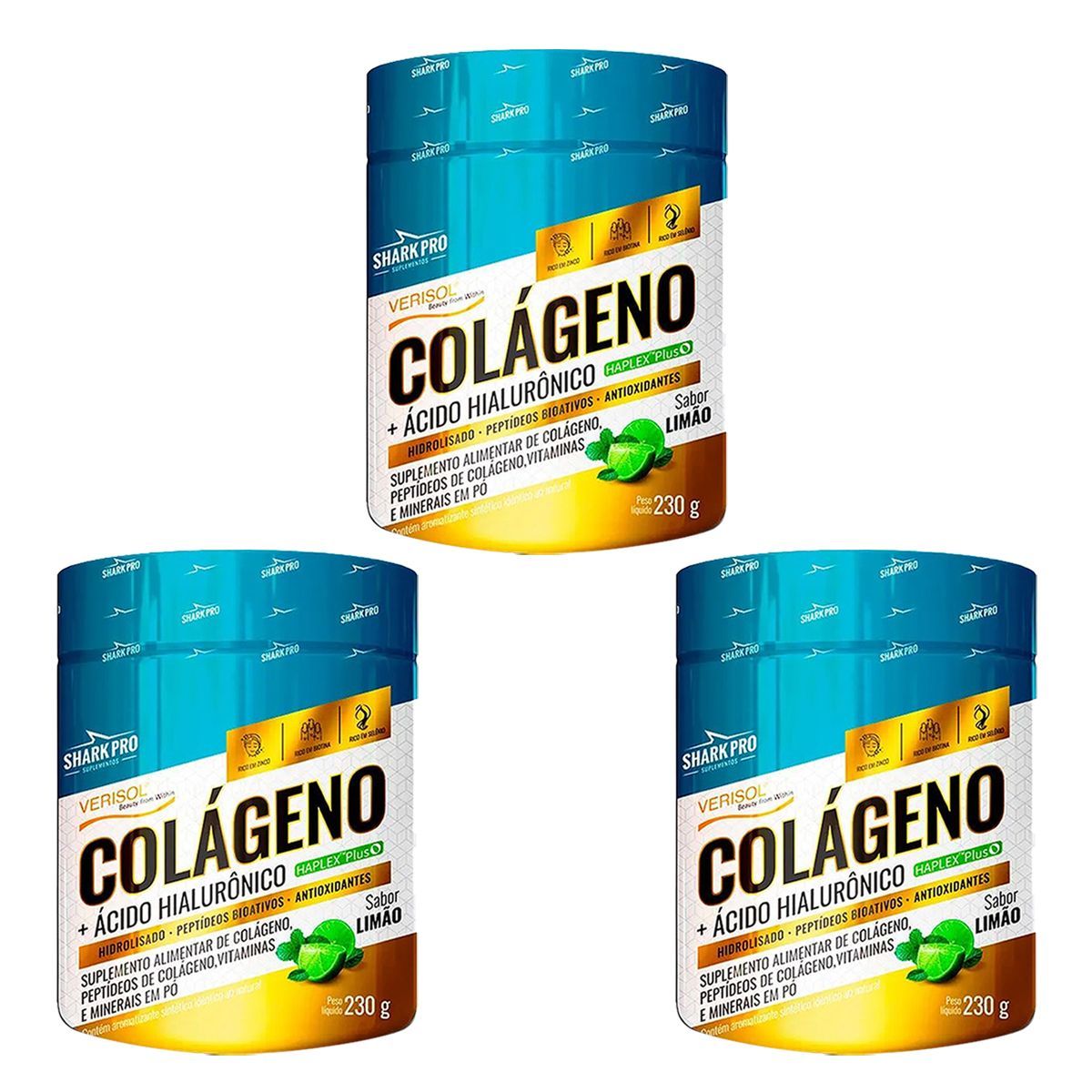 Kit 3X Col�geno + �cido Hialur�nico - 230g Lim�o - Shark Pro