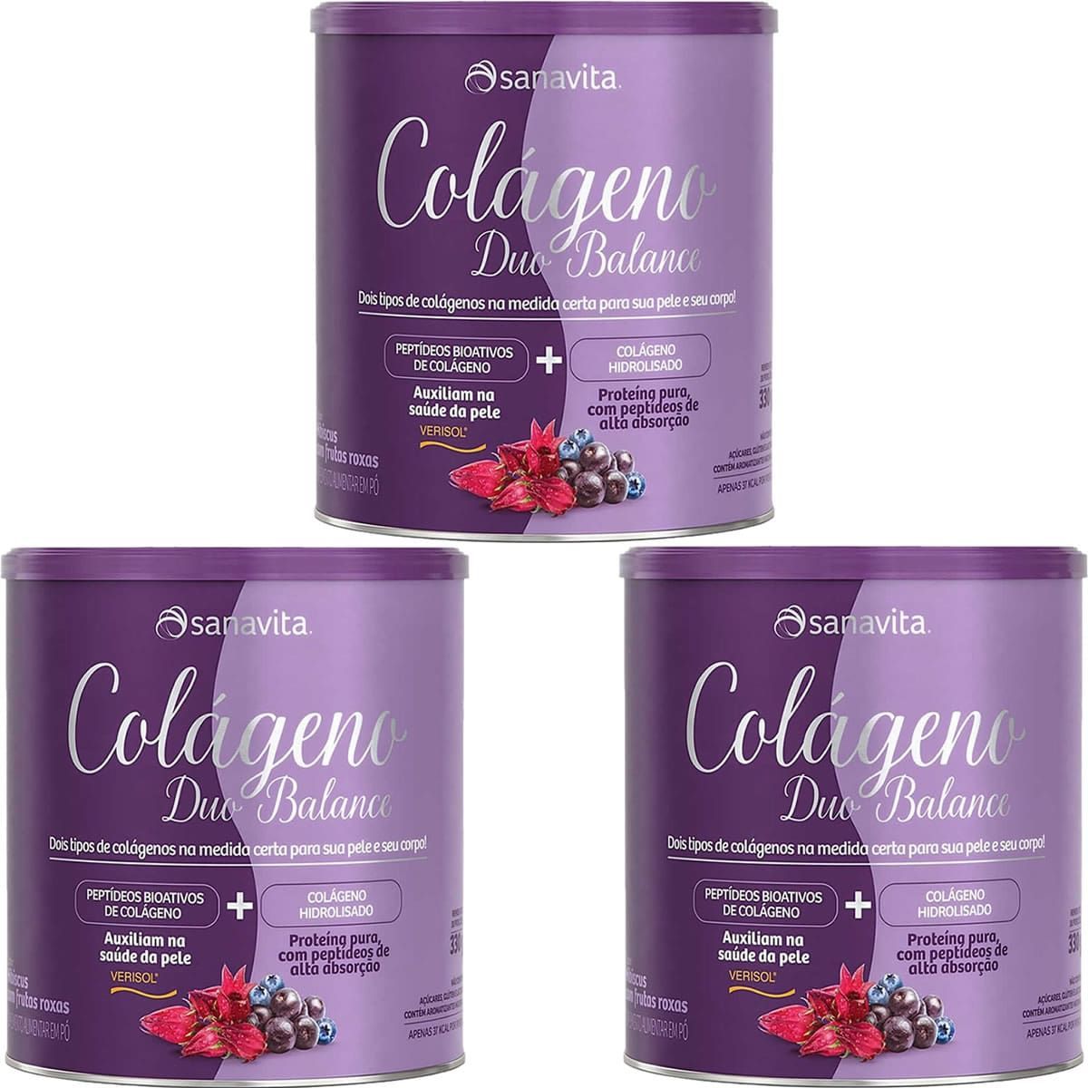 Kit 3X Col�geno Duo Balance - 330g Hibiscus e Frutas Roxas - Sanavita