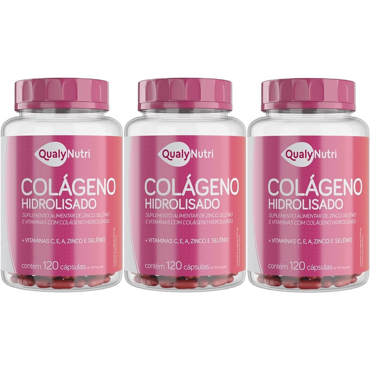 Kit 3X Col�geno Hidrolisado - 120 C�psulas - QualyNutri