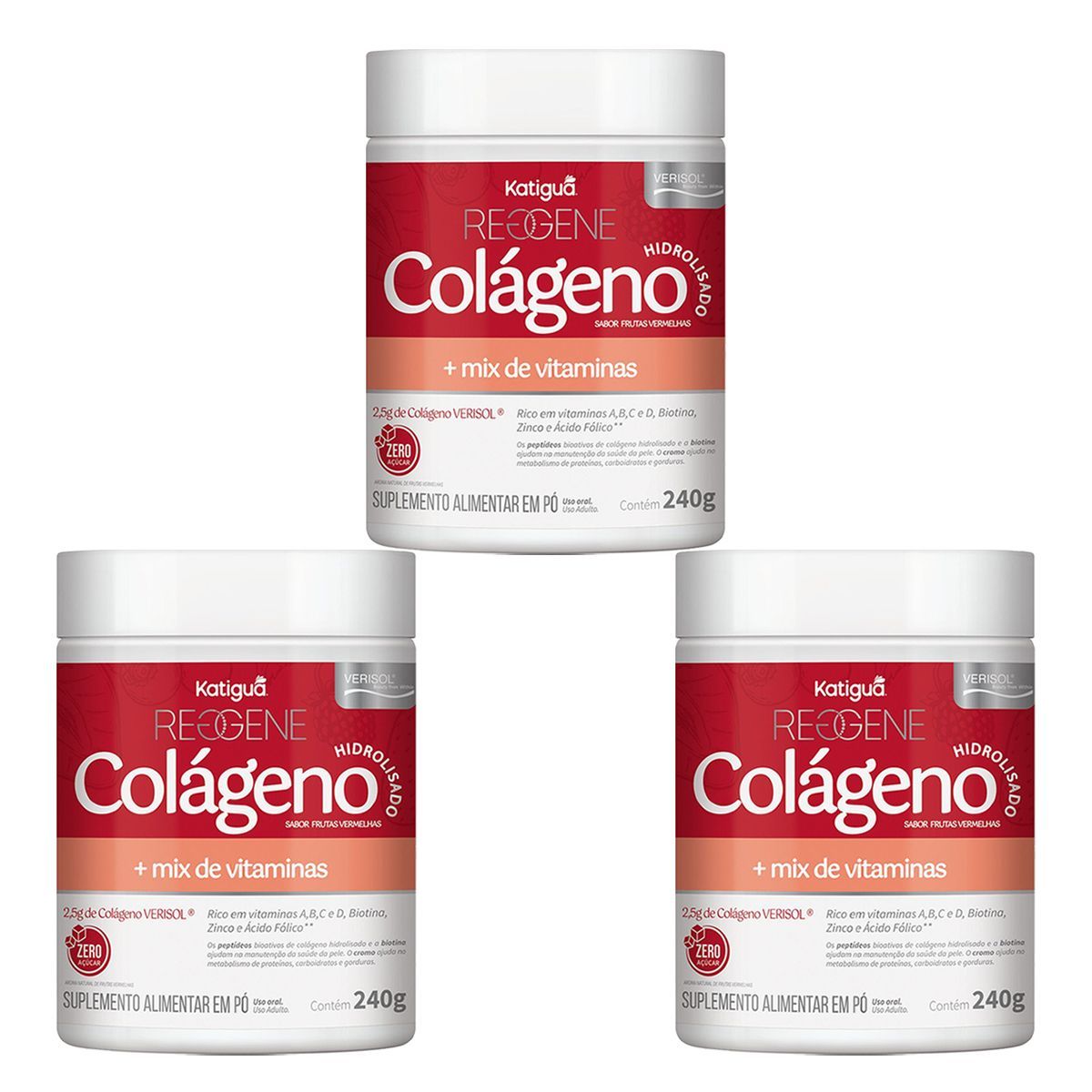 Kit 3X Col�geno Hidrolisado - 240g Frutas Vermelhas - Katigu�