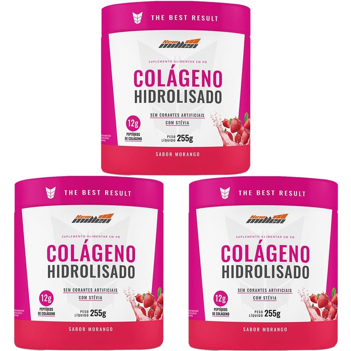 Kit 3X Col�geno Hidrolisado - 255g Morango - New Millen