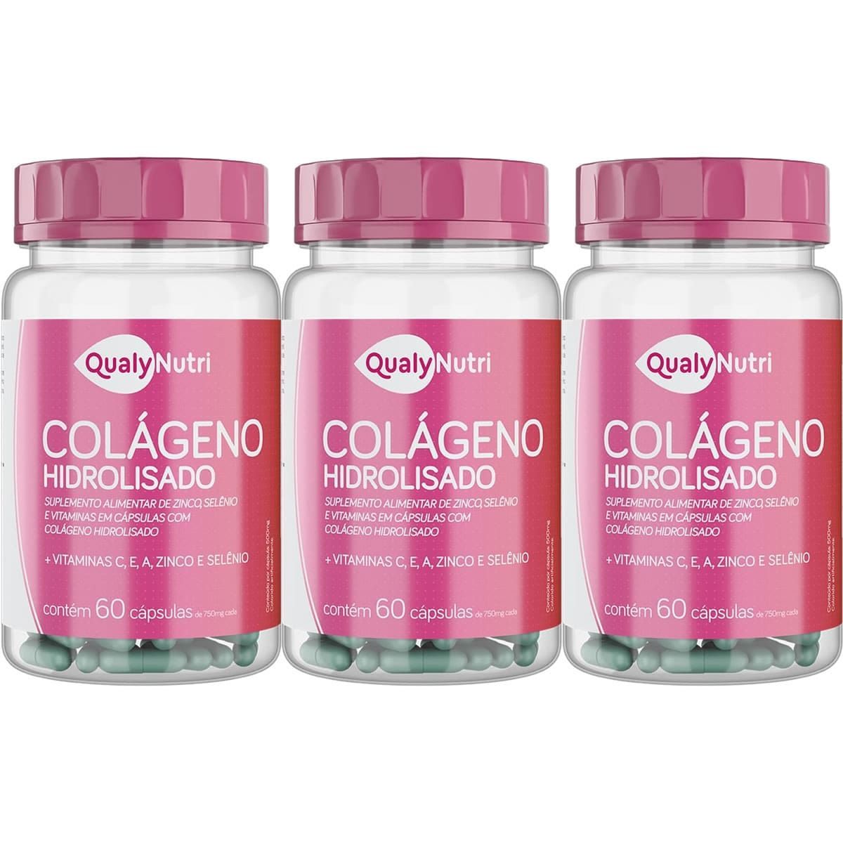 Kit 3X Col�geno Hidrolisado - 60 C�psulas - QualyNutri