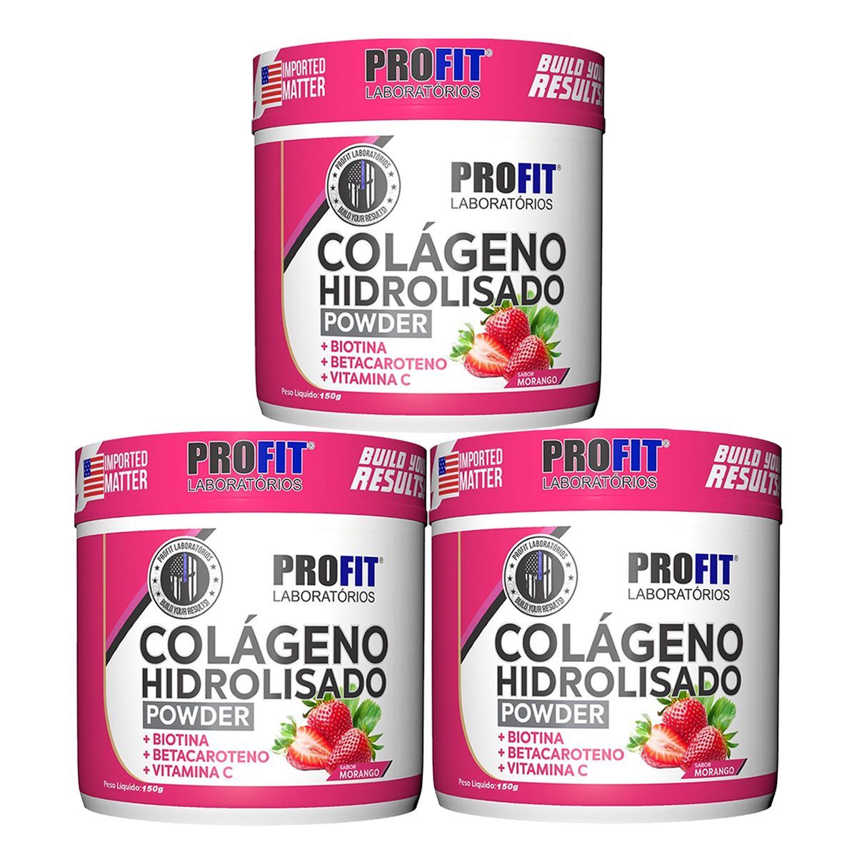 Kit 3X Col�geno Hidrolisado + Biotina - 150g Morango - Profit
