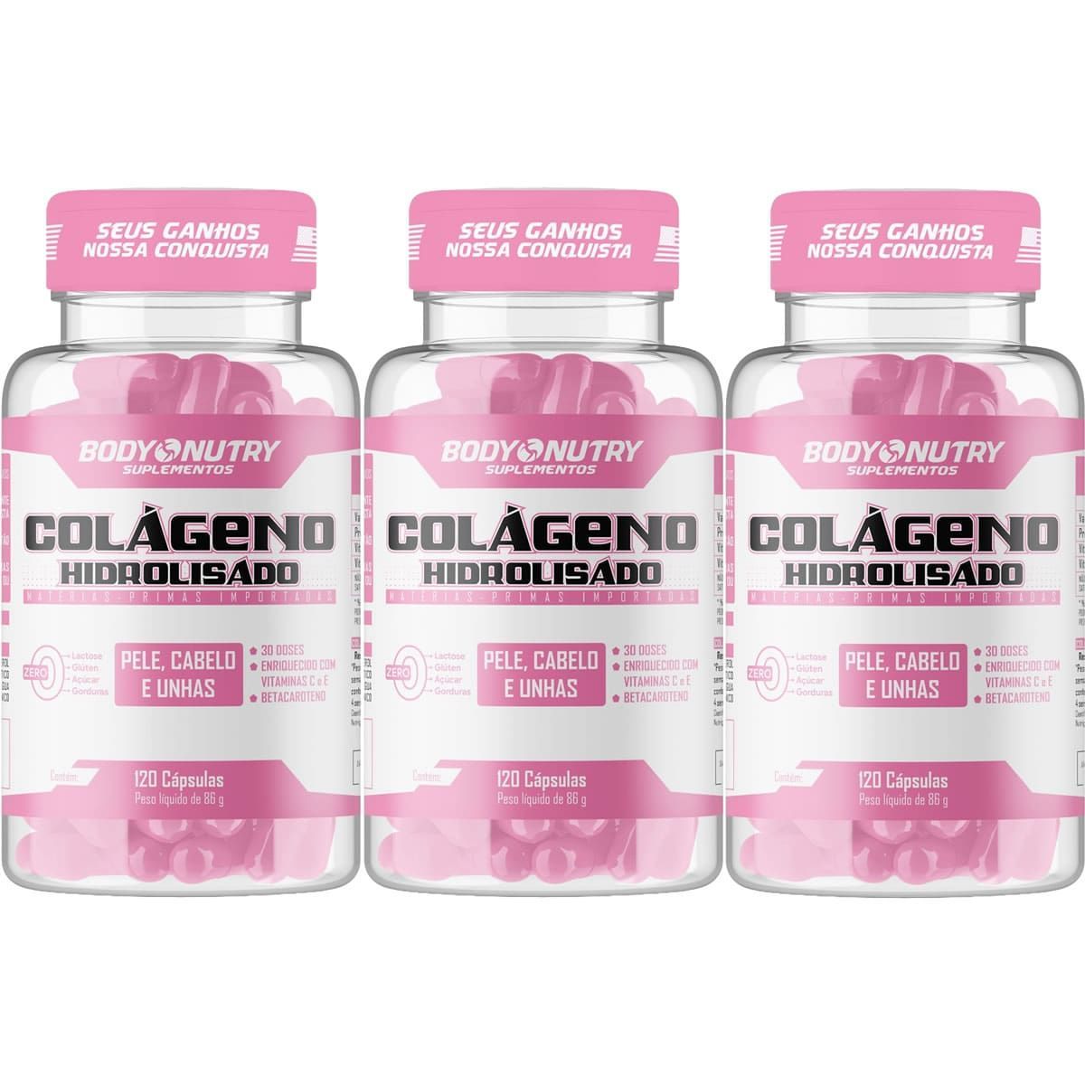 Kit 3X Col�geno Hidrolisado Feminy - 120 C�psulas - BodyNutry