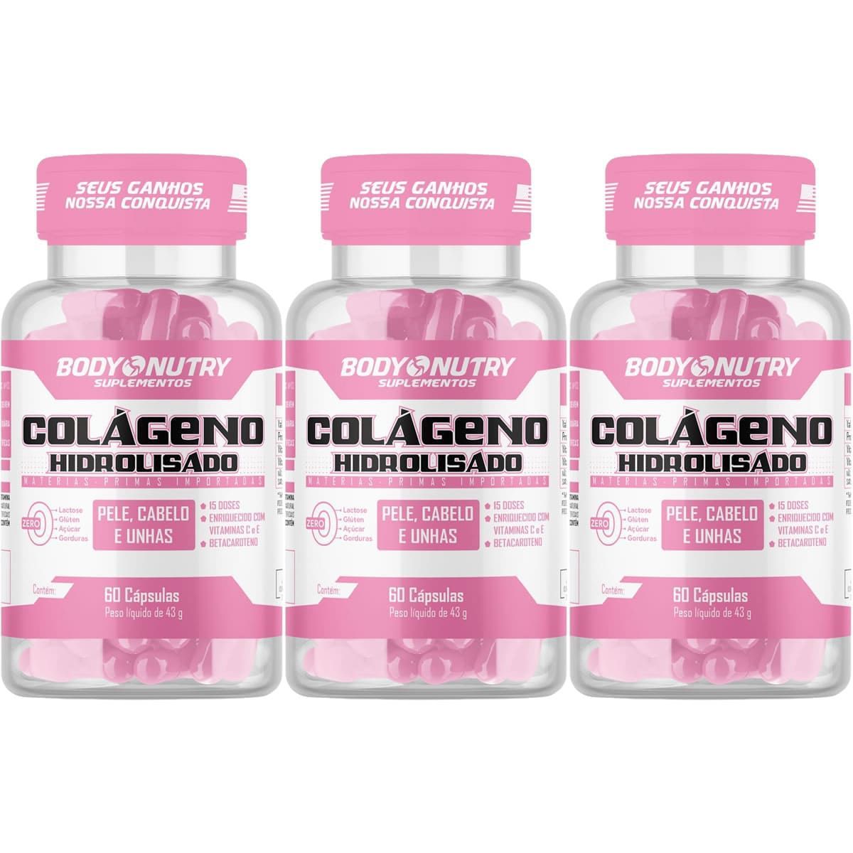 Kit 3X Col�geno Hidrolisado Feminy - 60 C�psulas - BodyNutry