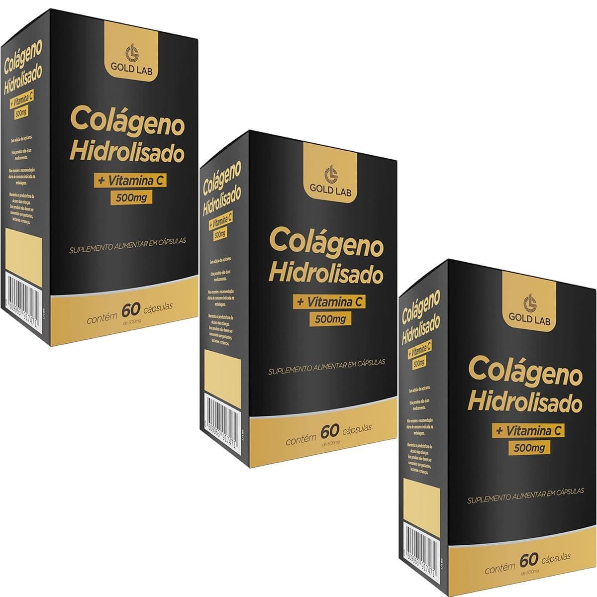 Kit 3X Colageno Hidrolisado + Vitamina C - 60 C�psulas - Gold Lab