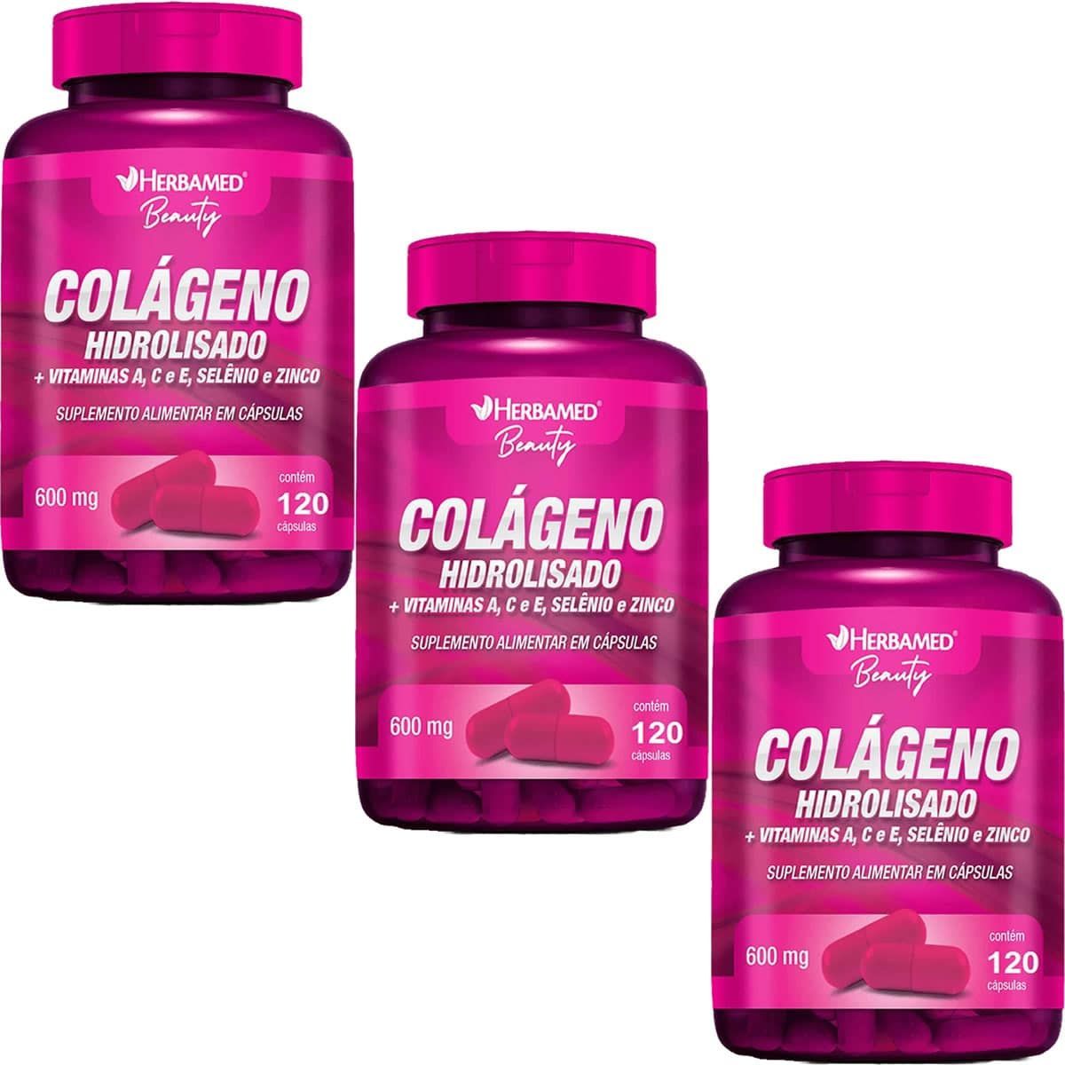 Kit 3X Colageno Hidrolisado + Vitaminas e Minerais - 120 C�psulas - Herbamed