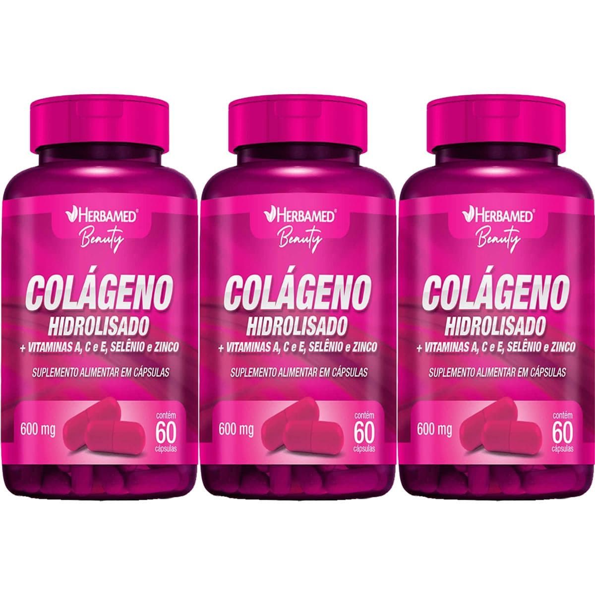 Kit 3X Colageno Hidrolisado + Vitaminas e Minerais - 60 C�psulas - Herbamed