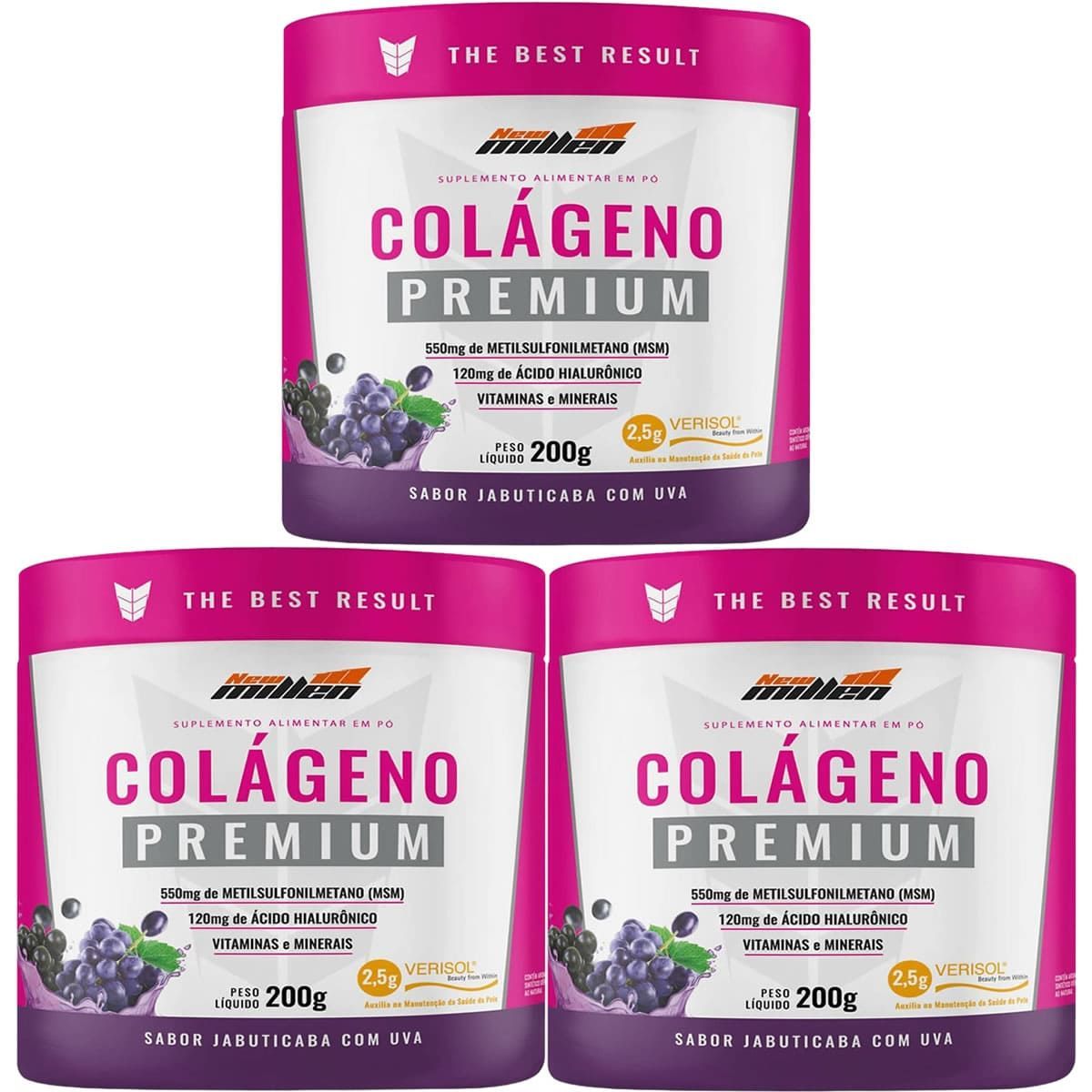Kit 3X Col�geno Premium Verisol - 200g Jabuticaba Com Uva - New Millen