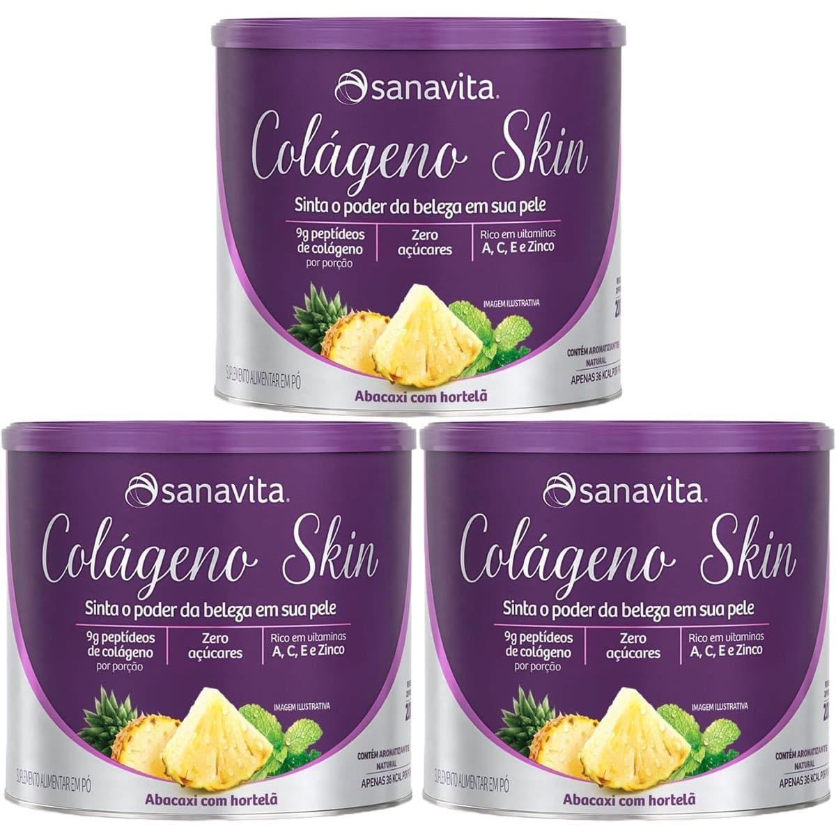 Kit 3X Col�geno Skin - 200g Abacaxi com Hortel� - Sanavita
