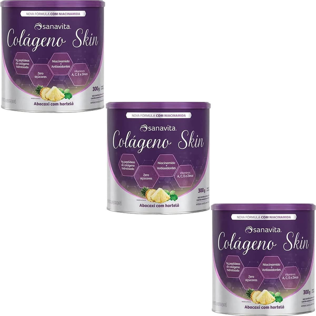 Kit 3X Col�geno Skin - 300g Abacaxi com Hortel� - Sanavita
