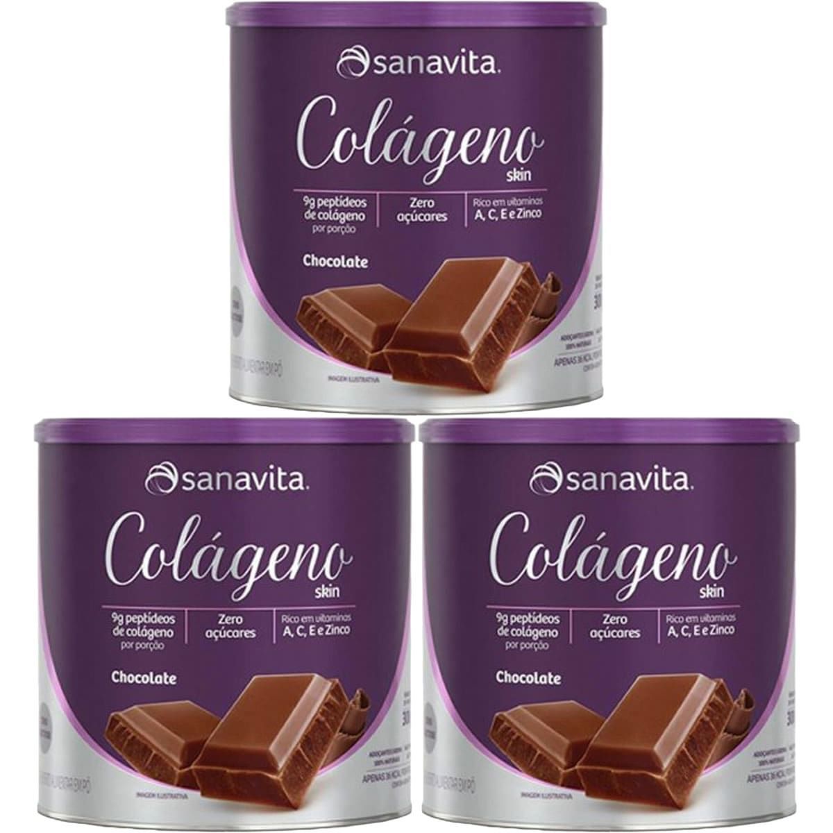 Kit 3X Col�geno Skin - 300g Chocolate - Sanavita