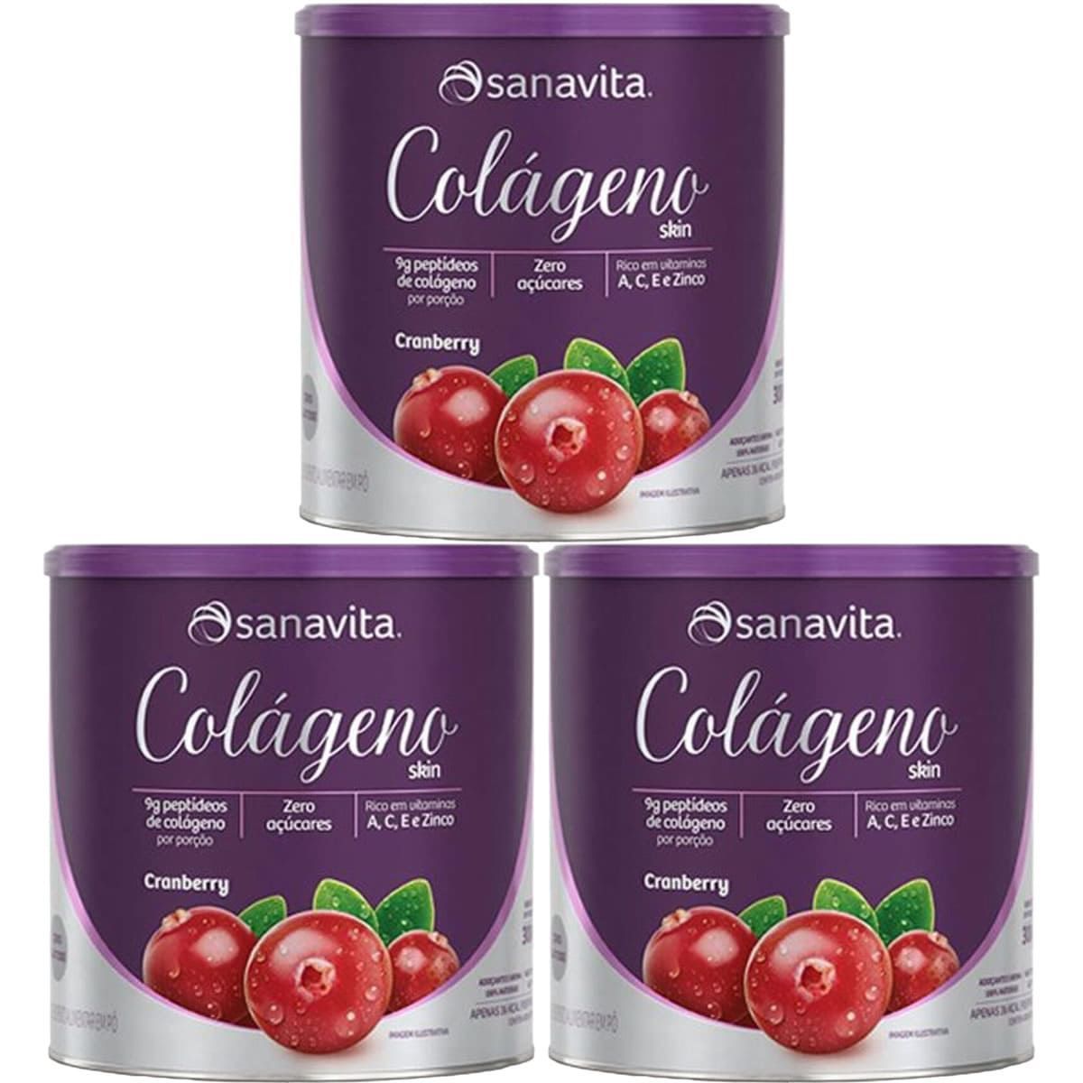 Kit 3X Col�geno Skin - 300g Cranberry - Sanavita