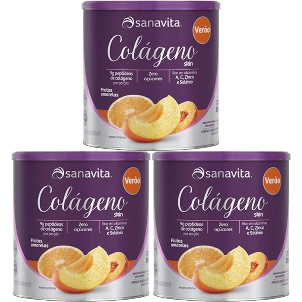 Kit 3X Col�geno Skin - 300g Frutas Amarelas - Sanavita