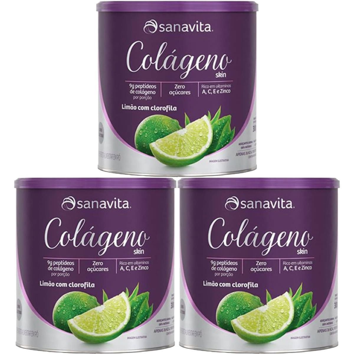 Kit 3X Col�geno Skin - 300g Lim�o com Clorofila - Sanavita