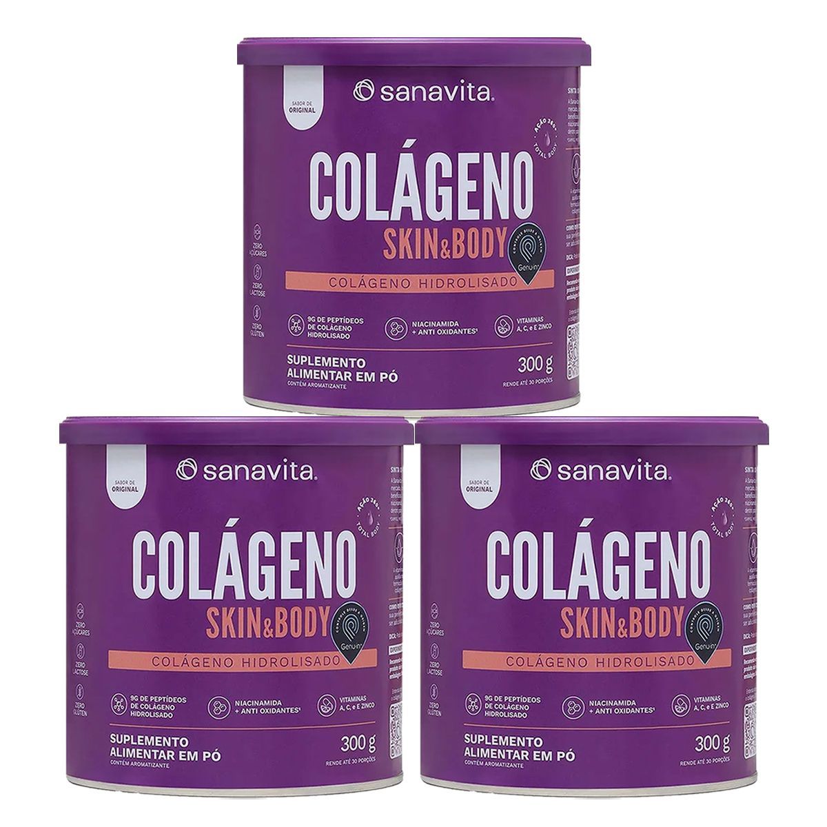Kit 3X Col�geno Skin - 300g Original - Sanavita