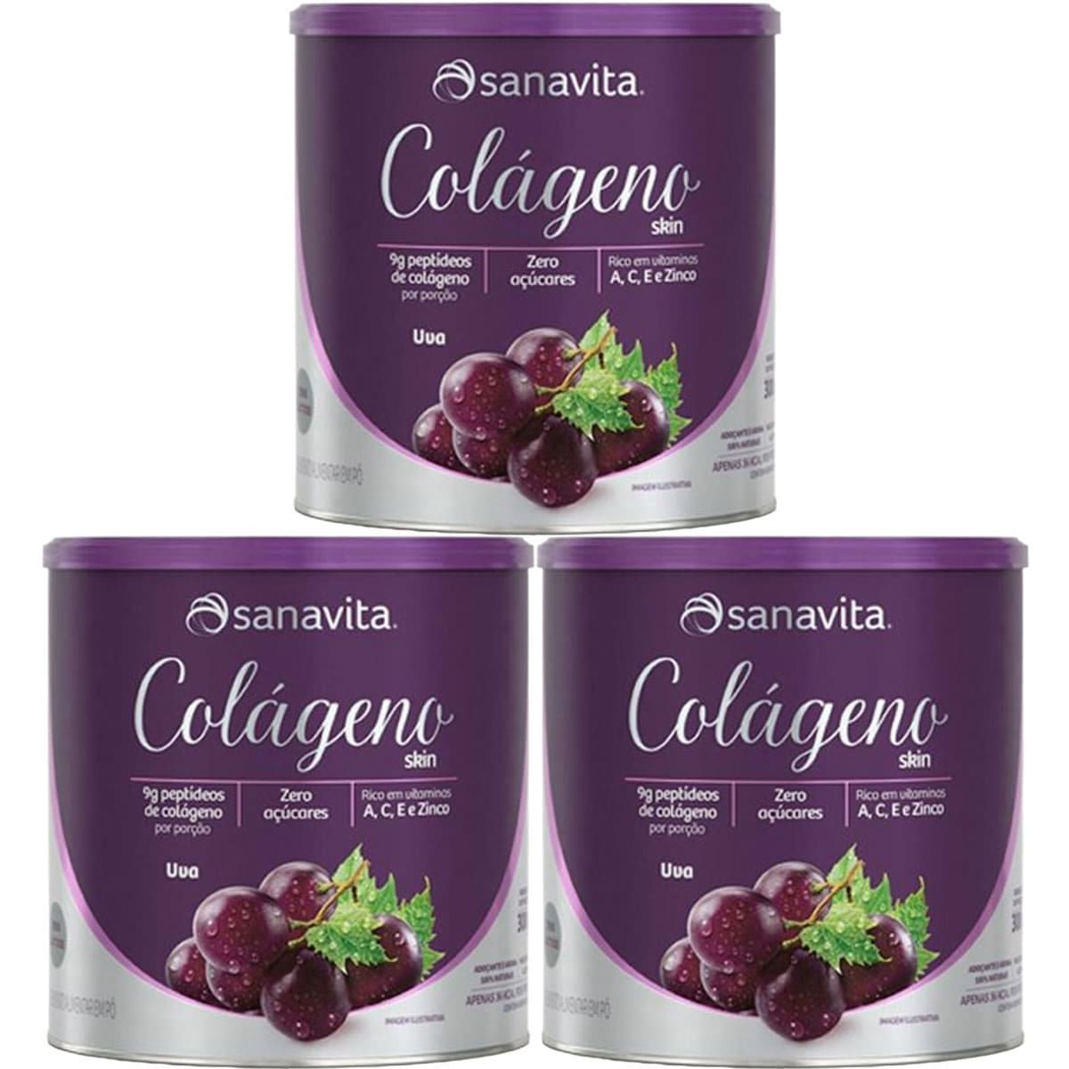 Kit 3X Col�geno Skin - 300g Uva - Sanavita