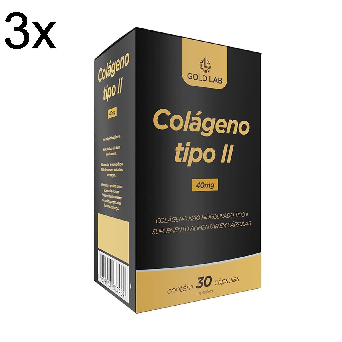 Kit 3X Col�geno Tipo II - 30 C�psulas - Gold Lab