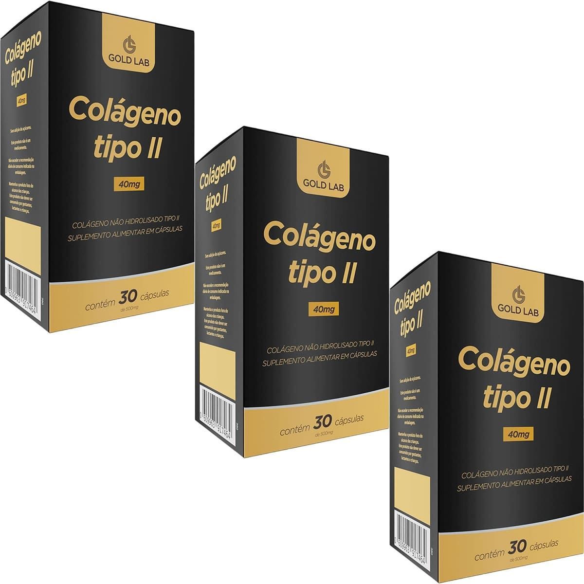 Kit 3X Col�geno Tipo II - 30 C�psulas - Gold Lab