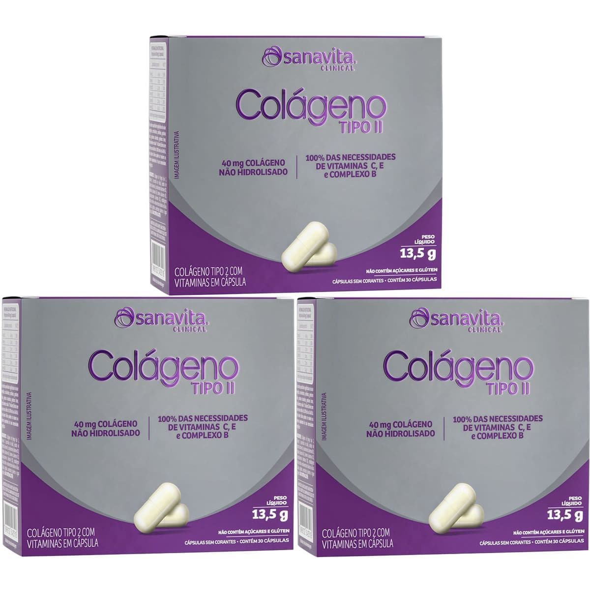 Kit 3X Col�geno Tipo II - 30 C�psulas - Sanavita