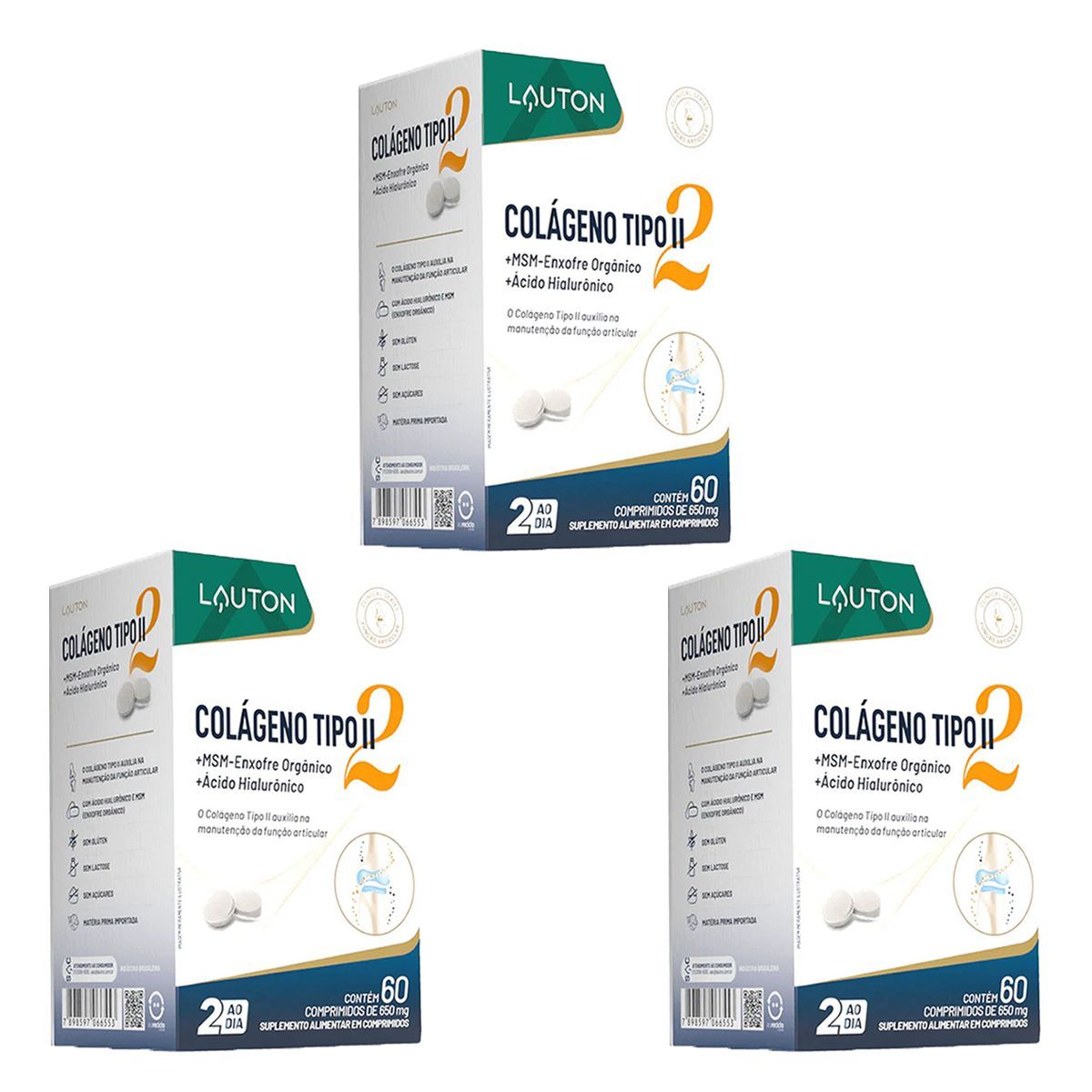 Kit 3X Col�geno Tipo II- 60 comprimidos - Lauton Nutrition