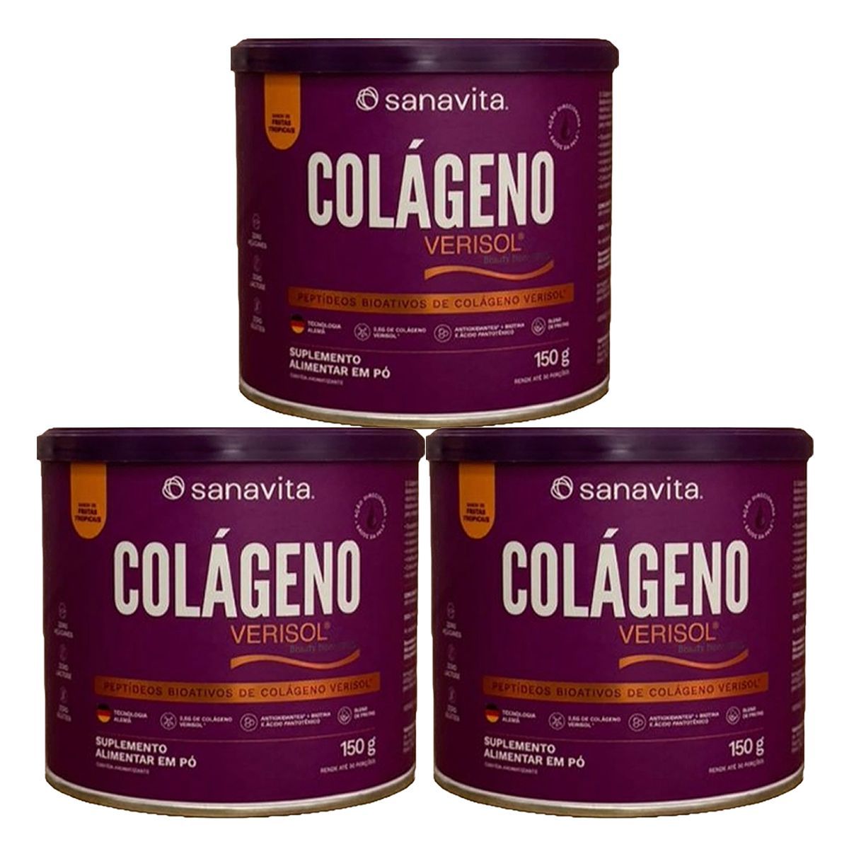 Kit 3X Col�geno Verisol - 150g Frutas Tropicais - Sanavita