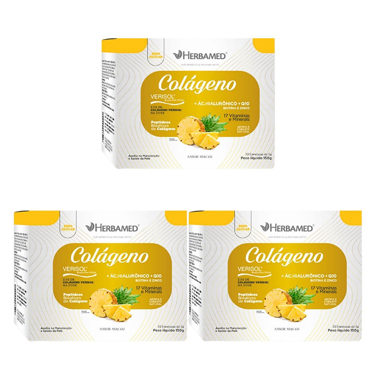 Kit 3X Col�geno Verisol - 30 Sach�s 5g Abacaxi - Herbamed