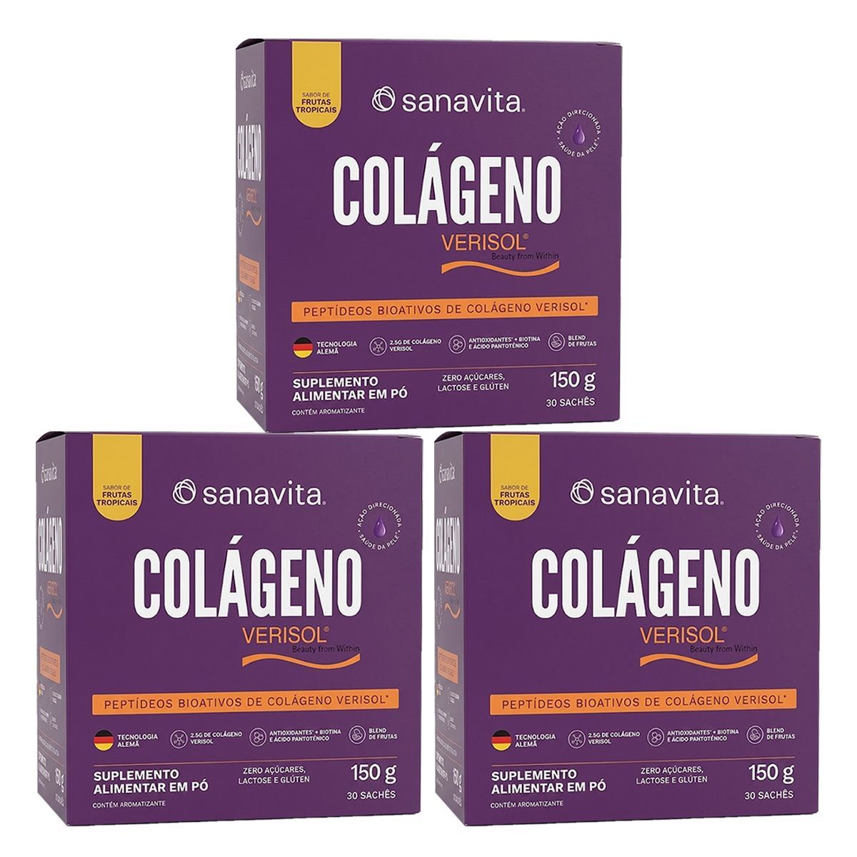 Kit 3X Col�geno Verisol - 30 Sach�s de 5g Frutas Tropicais - Sanavita