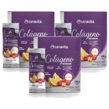 Kit 3X Col�geno Verisol Hidrolisado - 30 Sticke de 4g Frutas Amarelas - Sanavita