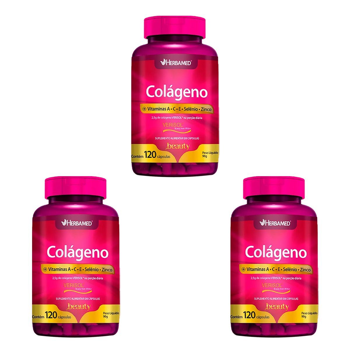 Kit 3X Col�geno Verisol + Vitaminas e Minerais - 120 C�psulas - Herbamed