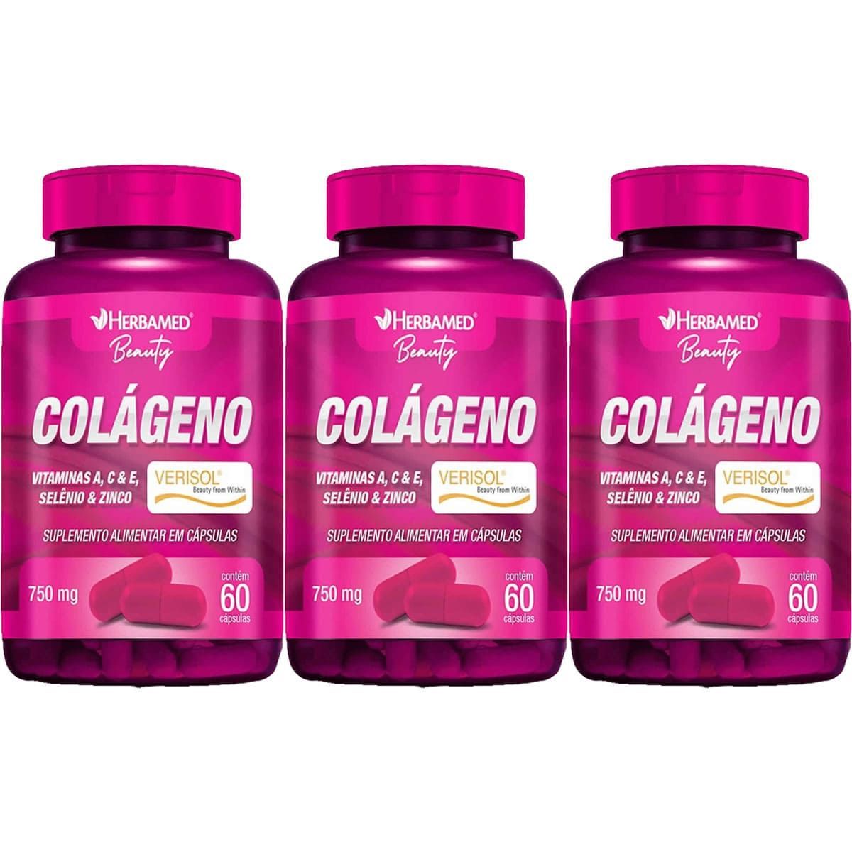 Kit 3X Col�geno Verisol + Vitaminas e Minerais - 60 C�psulas - Herbamed