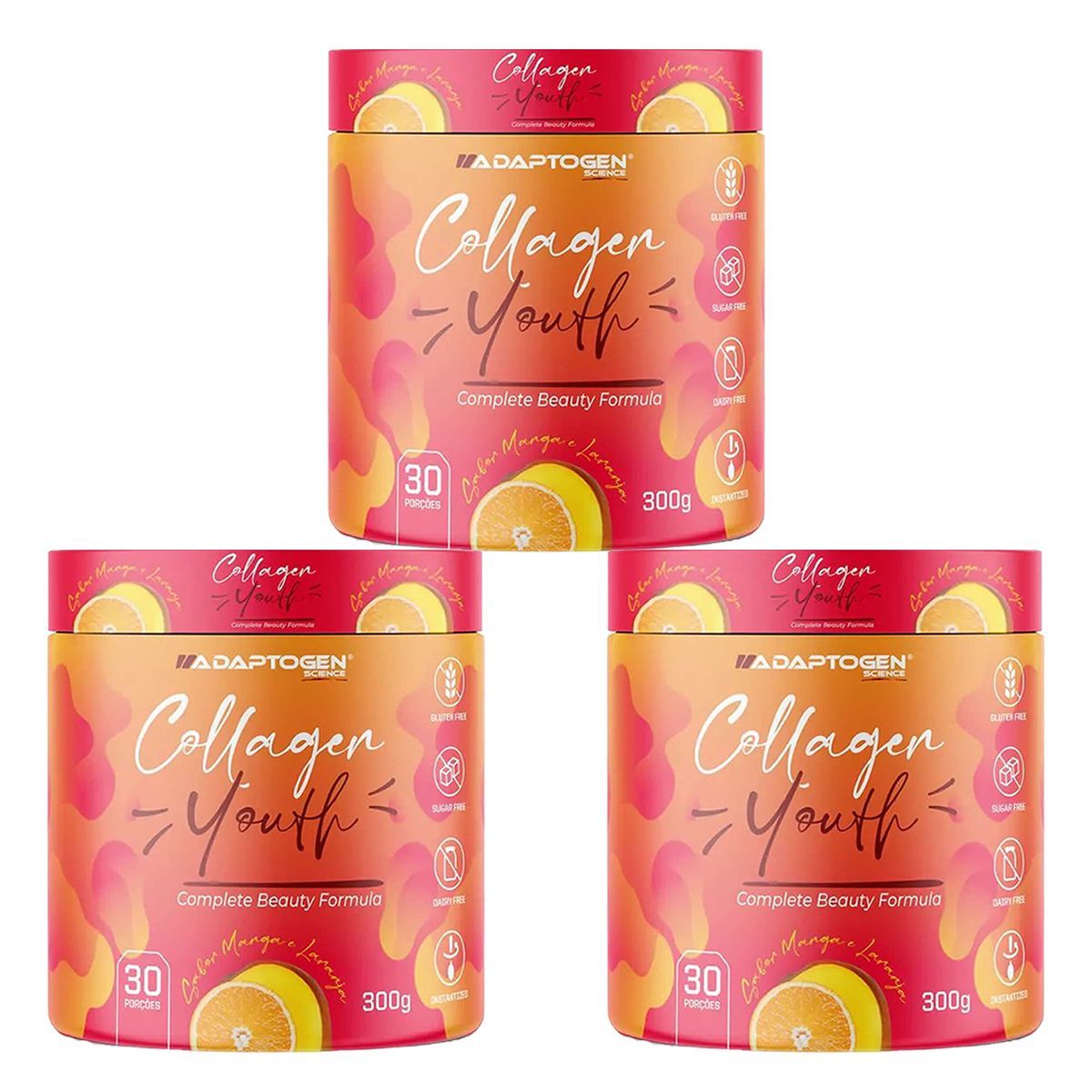 Kit 3X Col�geno Youth - 300g Manga com Laranja - Adaptogen
