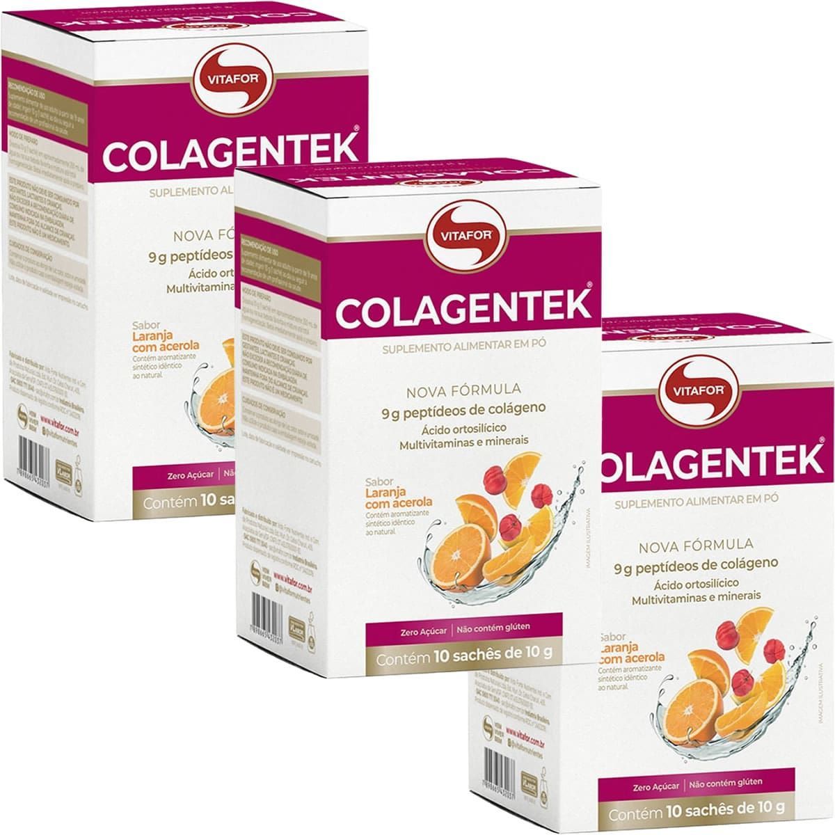 Kit 3X Colagentek - 10 Sach�s 10g Laranja Com Acerola - Vitafor
