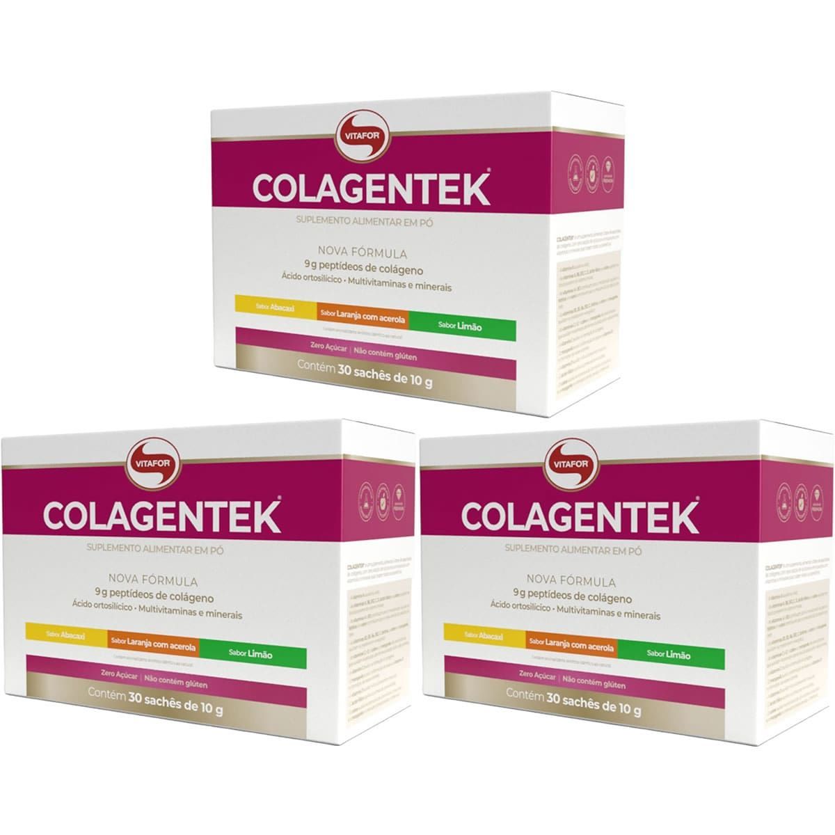 Kit 3X Colagentek - 30 Sach�s 10g Sabores Sortidos - Vitafor