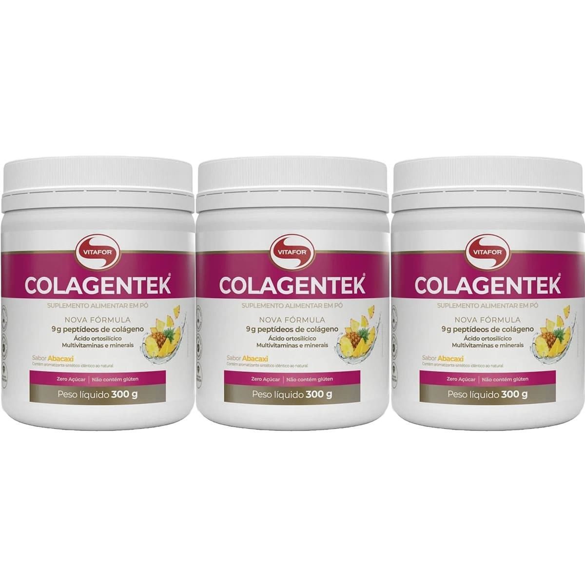 Kit 3X Colagentek - 300g Abacaxi - Vitafor